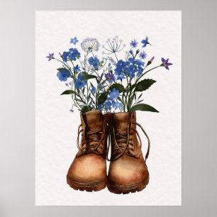 Blaue Wildblumen-Wanderstiefel Outdoor  Poster