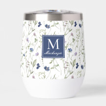 Blaue Wildblumen-Wasserfarbe-Monogramm-Name