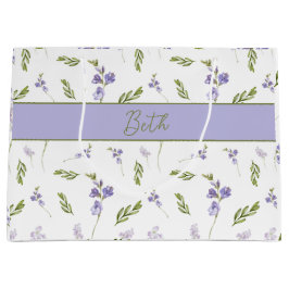 Blaue Wildblumen-Wasserfarbe-Monogramm-Name  Große Geschenktüte