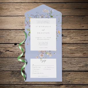 Blaue Wildblumengarten Elegante Hochzeit All In One Einladung