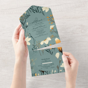 Blaue Wildblumengarten Mädchen Baby Shower All In One Einladung