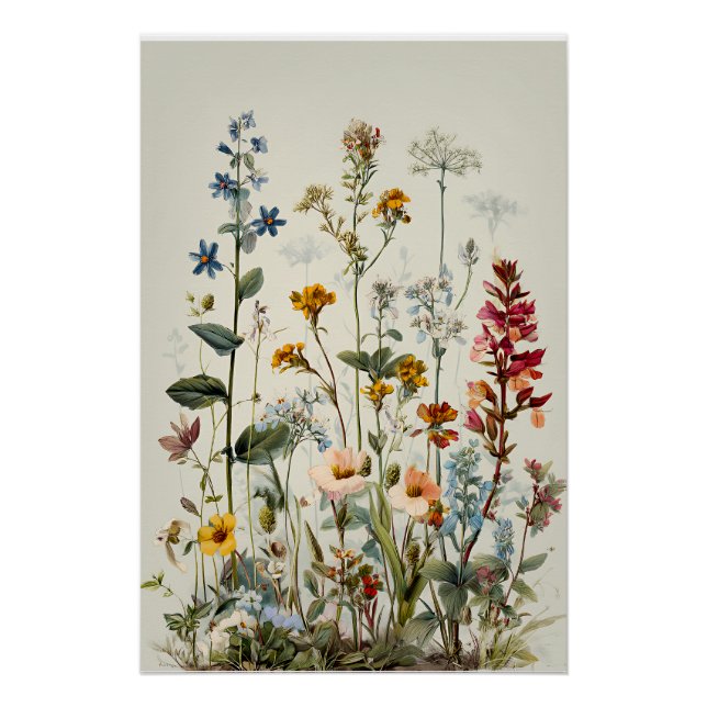 Blaue Wildblumenstrauß mit blauer Spitze Poster (Vorderseite)