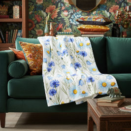 Blaue Wildblumenwiese Fleecedecke