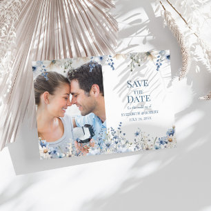 Blaue Wildblumenwiese Save The Date Fotokarte Einladung