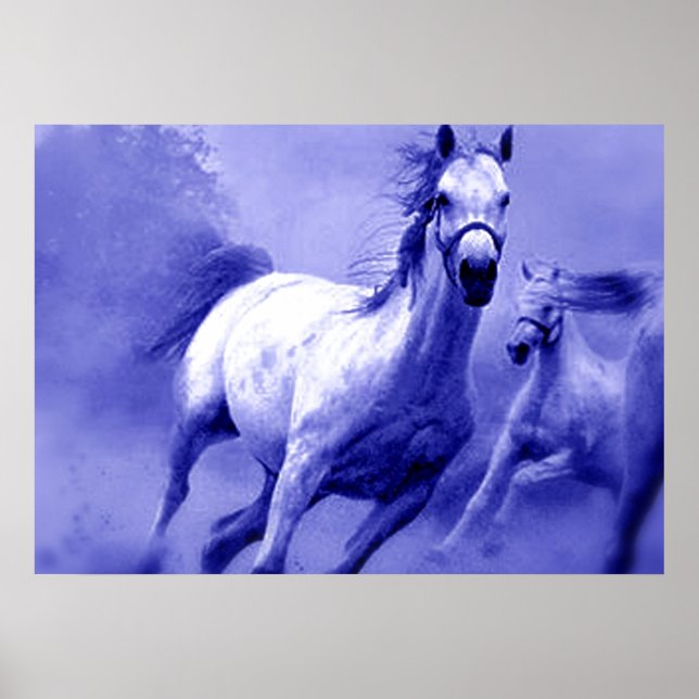 Blaue Wilde Pferde Motivierend Kunstwerk Poster (Vorne)