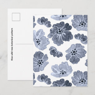 Blaue wilde Rose botanisches Muster Postkarte