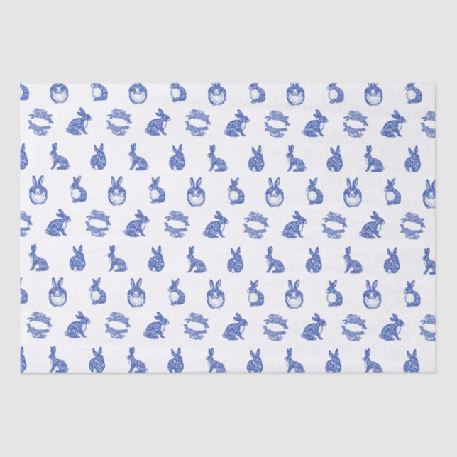 Blaue Willow Rabbit Whimsical Isle of Rabbits Seidenpapier (Vorderseite)