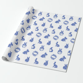 Blaue Willow Rabbit Whimsical Isle of Rabbits Tiss Geschenkpapier