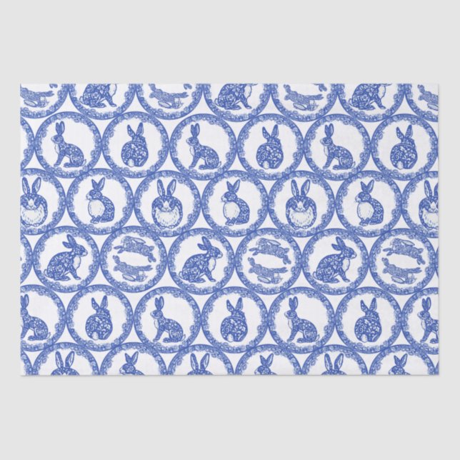 Blaue Willow Rabbit Whimsical Isle of Rabbits Wrap Seidenpapier (Vorderseite)