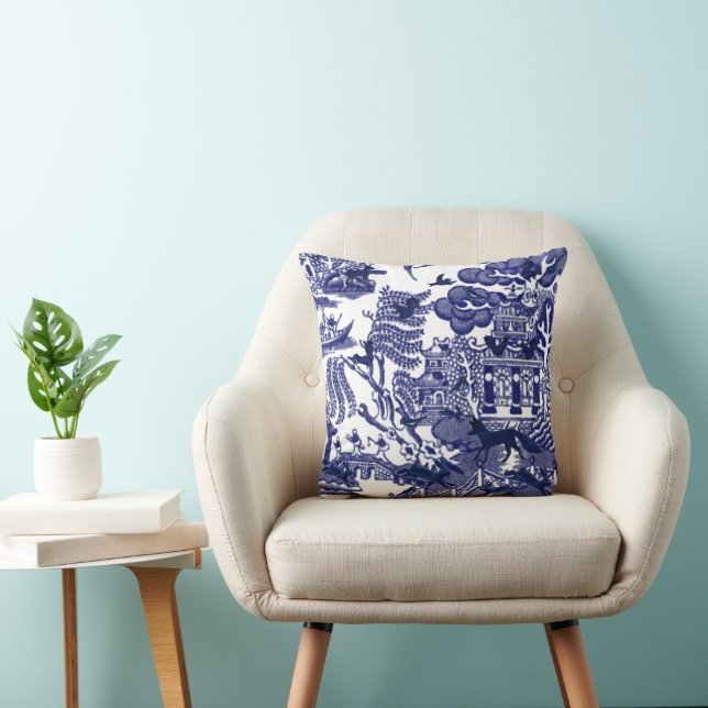 Blaue Willow, Waldtiere, Wirbellose Fox Kaninchen Kissen (Stuhl )