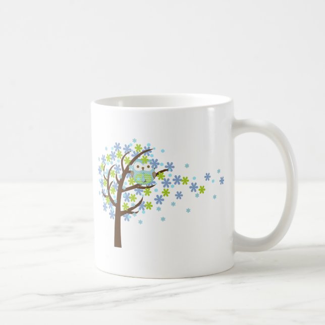 Blaue windige Baum-Eule Kaffeetasse (Rechts)
