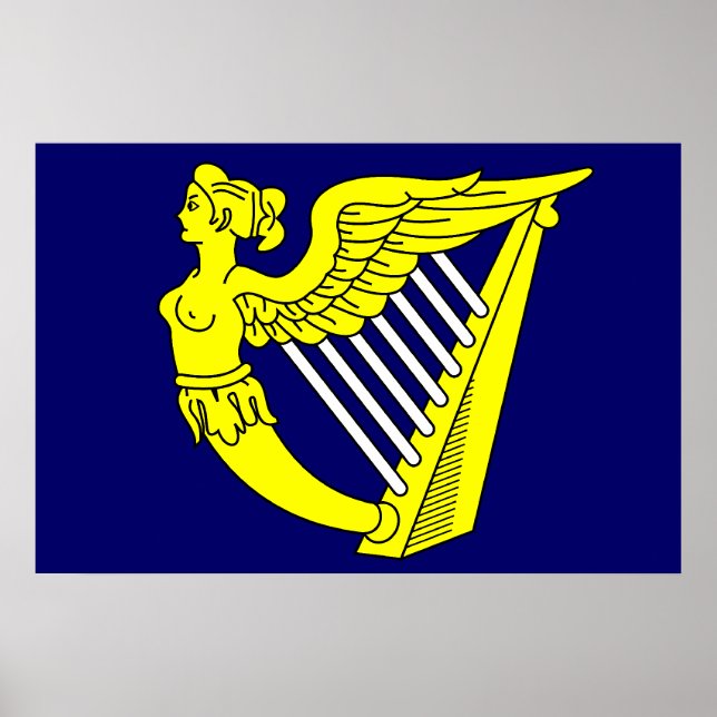 Blaue Winged Maiden Harp, irische Flagge Poster (Vorne)