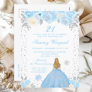 Blaue Winter-Blondhaar-Prinzessin-Birthday-Party Postkarte