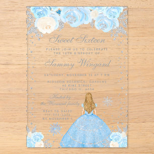 Blaue Winter Blondhaar Prinzessin Sweet Sixteen Acryleinladungen