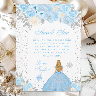 Blaue Winter Blondhaar Prinzessin Sweet Sixteen Dankeskarte