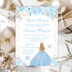 Blaue Winter Blondhaar Prinzessin Sweet Sixteen Einladung
