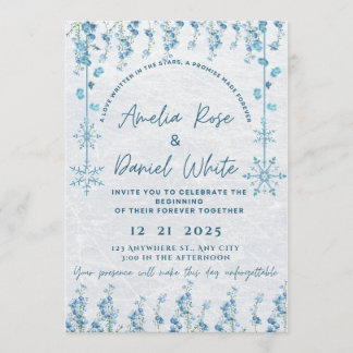 Blaue Winter-Blumen-Hochzeitseinladung  Einladung