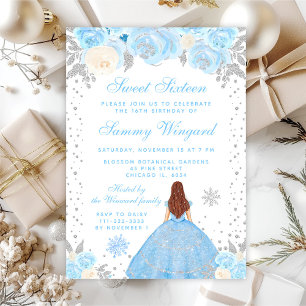 Blaue Winter Braune Haar Prinzessin Sweet Sixteen Einladung