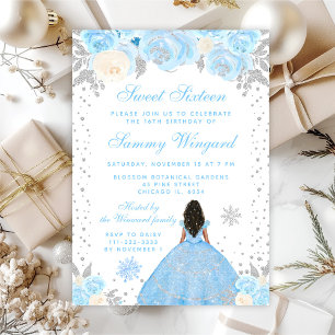 Blaue Winter-Dunkle-Haut-Prinzessin Sweet Sixteen Einladung