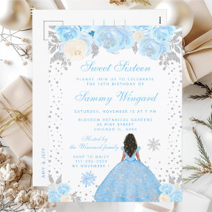 Blaue Winter-Dunkle-Haut-Prinzessin Sweet Sixteen Postkarte