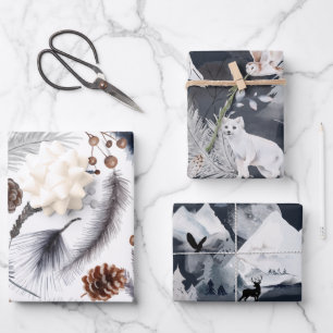 Blaue Winter Landschaft Wrapping Papier Blätter
