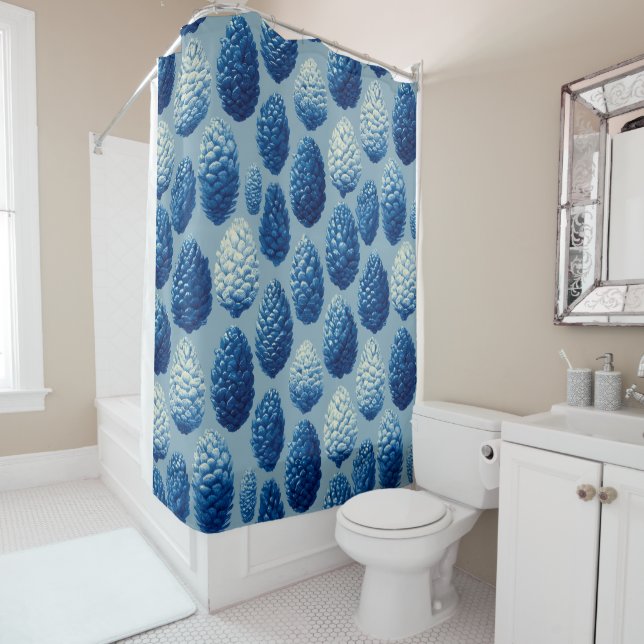 Blaue Winter Pine Cone Muster Duschvorhang (Beispiel)