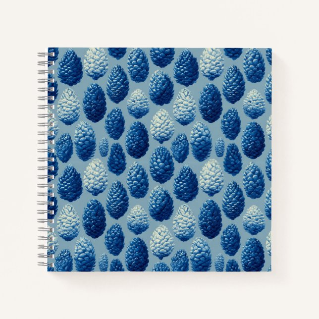 Blaue Winter Pine Cone Muster Notizbuch (Vorderseite)
