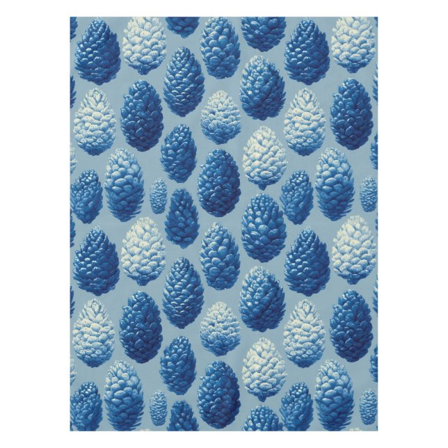 Blaue Winter Pine Cone Muster Tischdecke (Vorderseite)