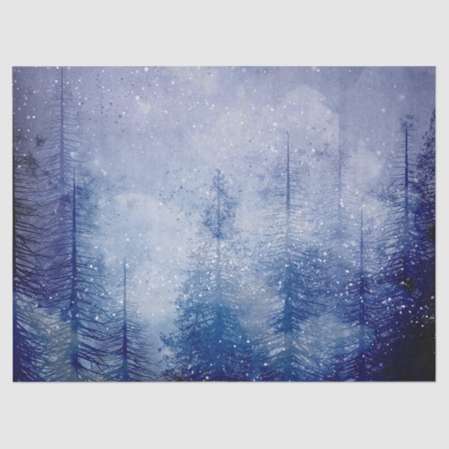 Blaue Winter Pine Tree Forest Decoupage Seidenpapier (Vorderseite)