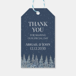 Blaue Winter-Schnee-Wald-Hochzeit Danke Geschenkanhänger