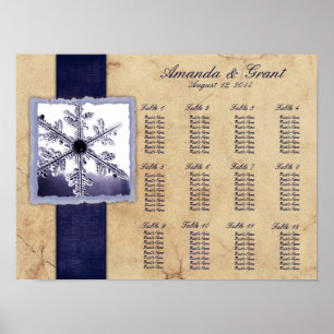 Blaue Winter-Schneeflocken-Hochzeit-Sitzordnung Poster