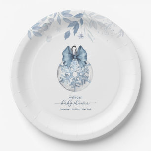 Blaue Winter-Schneeflocken-Schleifen-Deko für Baby Pappteller