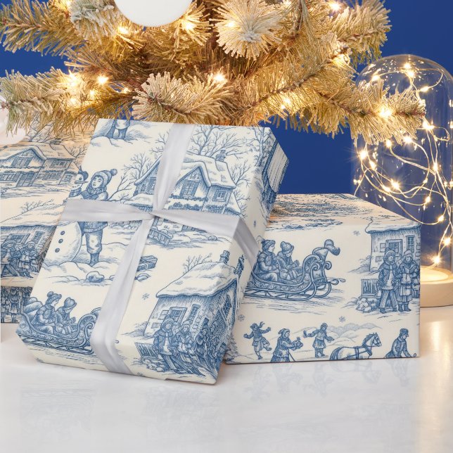 Blaue Winter-Toile-Chinoiserie Geschenkpapier (Feiertage)