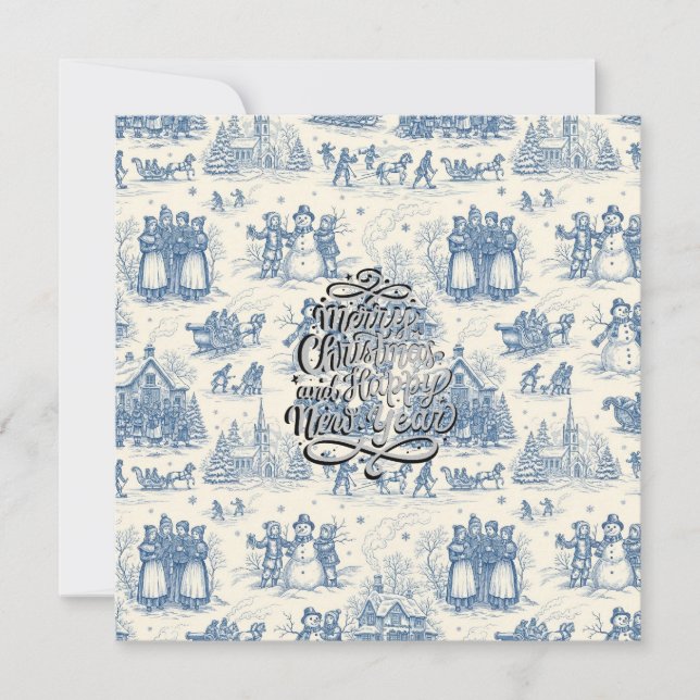 Blaue Winter-Toile-Chinoiserie Karte (Vorderseite)