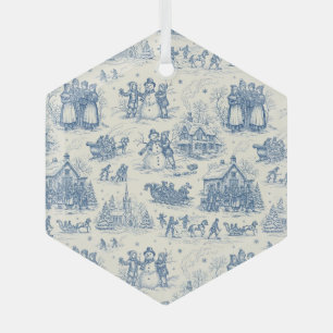 Blaue Winter-Toile-Chinoiserie Ornament Aus Glas