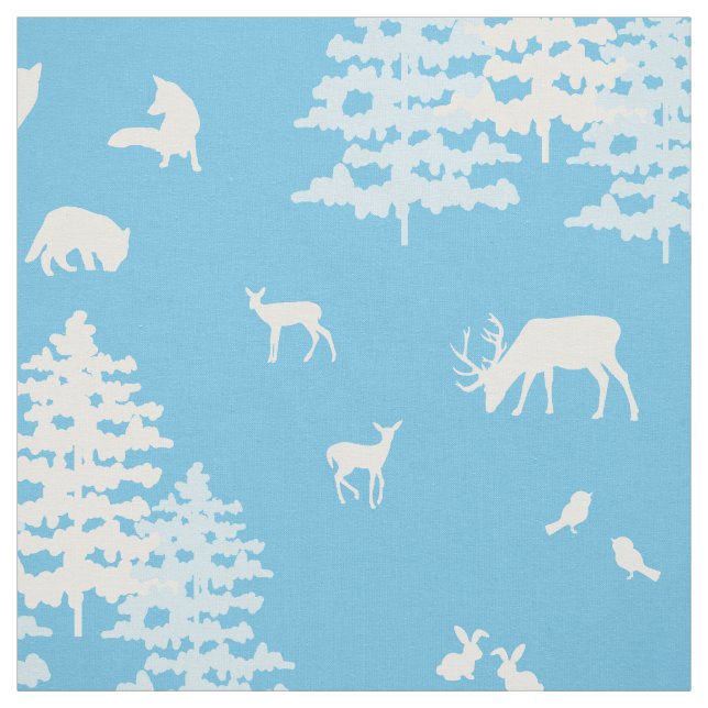 Blaue Winter-Waldtiere Hirschbär Stoff (Muster)