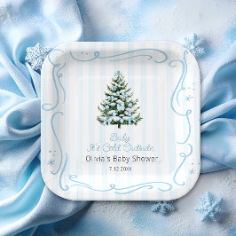 Blaue Winter-Weihnachtsbaum-Baby-Party Pappteller