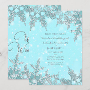 Blaue Winter-Wunderland Elegante Schneeflocken Hoc Einladung