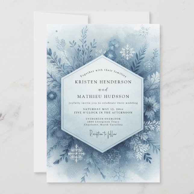 Blaue Winterhochzeit Einladung (Vorderseite)