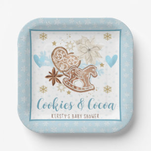 Blaue Winterkekse und Kakao-Baby-Shower Pappteller