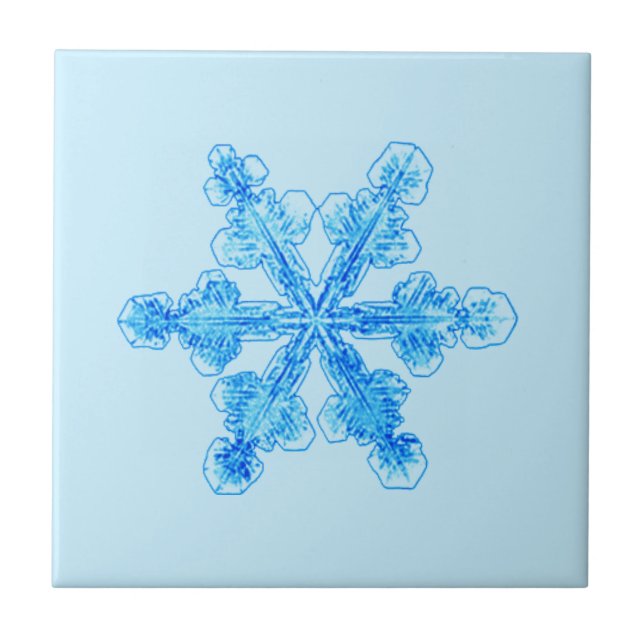 Blaue Winterschneeflocke Fliese (Vorderseite)