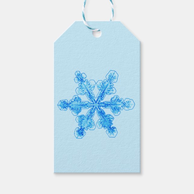 Blaue Winterschneeflocke Geschenkanhänger (Vorderseite)