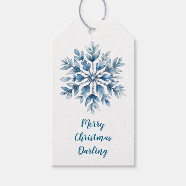 Blaue Winterschneeflocke Geschenkanhänger (Vorderseite)
