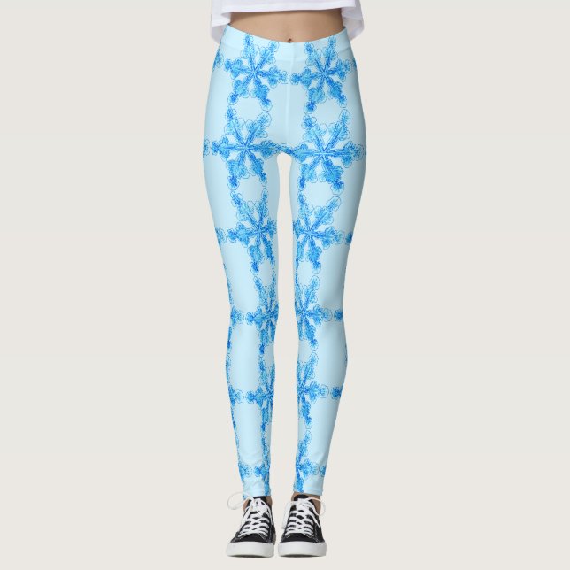 Blaue Winterschneeflocke Leggings (Vorderseite)