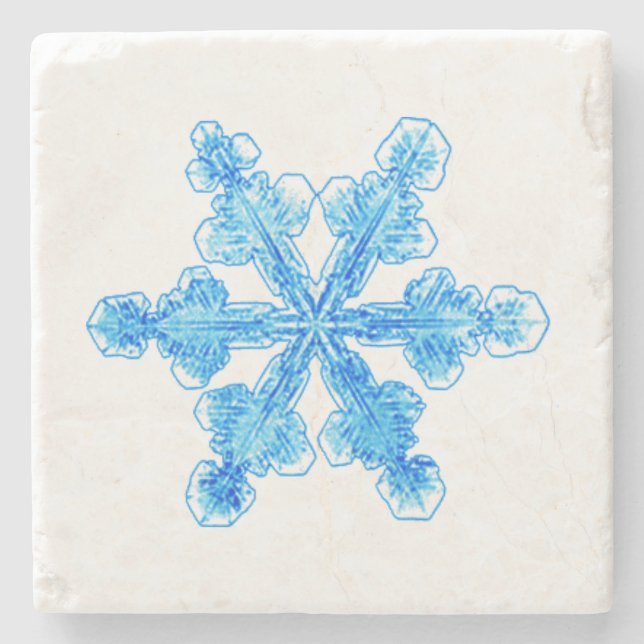 Blaue Winterschneeflocke Steinuntersetzer (Vorderseite)