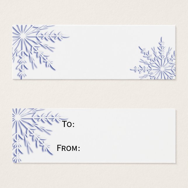 Blaue Winterschneeflocken auf weißen Geschenketike (Vorne & Hinten)