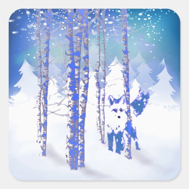 Blaue Winterschneewaldfresser Quadratischer Aufkleber (Vorderseite)