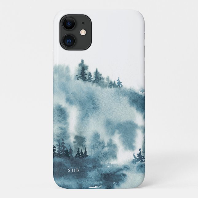Blaue Winterwald-Monogramm Case-Mate iPhone Hülle (Rückseite)