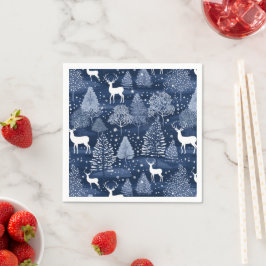 Blaue Winterwald-Weihnachts-Rentiere-Feier Serviette