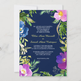 Blaue Wiolet Moderne Blumenhochzeit Einladung